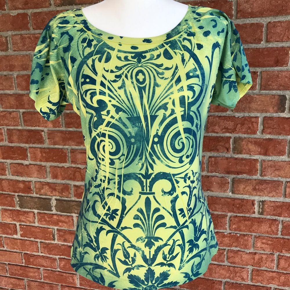 Yellow with blue print tee